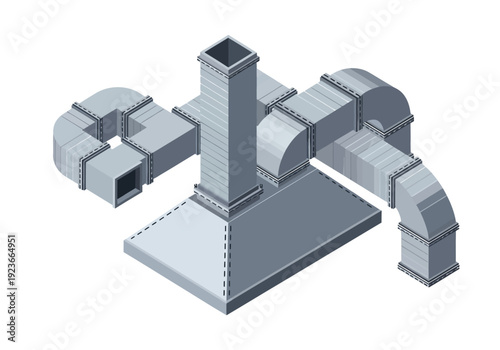 Isometric illustration of an industrial facility with ducts and structures