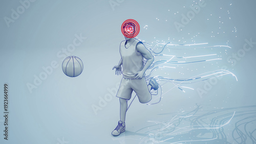 Photos Conceptual 3D illustration of a basketball player dunking motion design