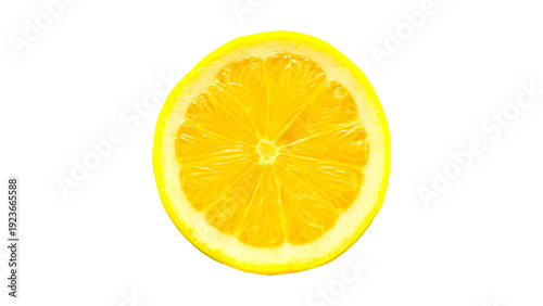 Top View of a Bright Fresh Yellow Lemon Slice Isolated on White Background