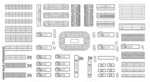Architectural blueprints showcasing various structural designs and detailed construction plans.