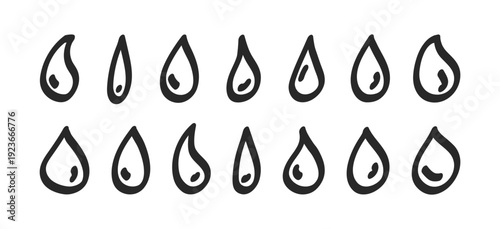 Doodle water drops hand drawn outline different shapes. sketch vector illustration of droplets. Outline tears. Vector illustration
