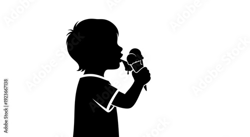 A boy enjoys eating an ice cream cone outdoors on a sunny day happily