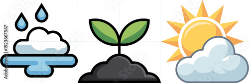 Seasonal transition vector icon sheet – Ideal for weather apps, spring seasonal blogs, or educational materials.