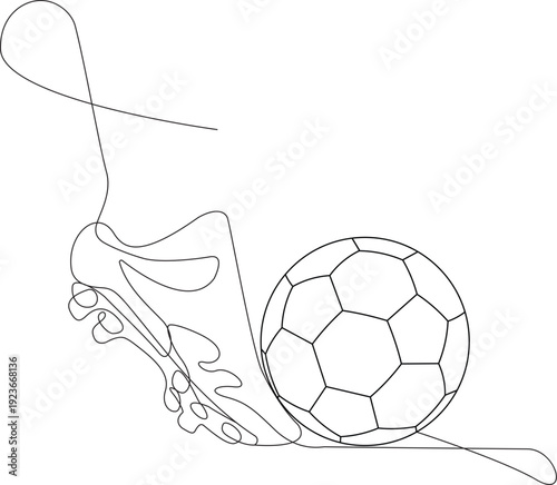 A football with Line Drawing of shoes Continuous Sports 