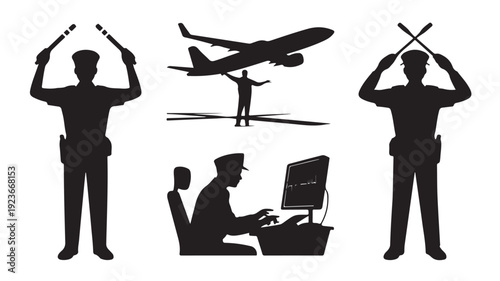 Vector Illustration Of Airport Workers And Airplane For Aviation And Transportation Concept