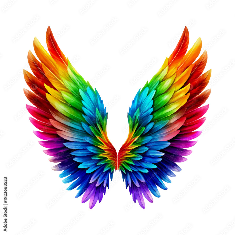 Fototapeta premium Colorful Angel Wings Rainbow Feather Vector Illustration