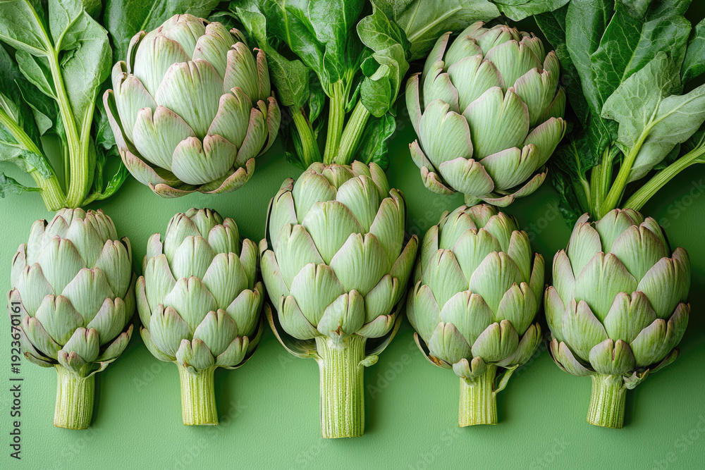 Obraz premium Beautiful Vegetable Arrangement Highlighting Rich Textures of Artichokes