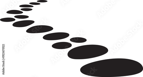 Black footprints trail on white background for design purposes
