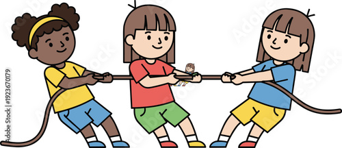 Two happy children jumping in rain puddles wearing yellow and blue raincoats with umbrella for weather concept and autumn seasonal outdoor vector design