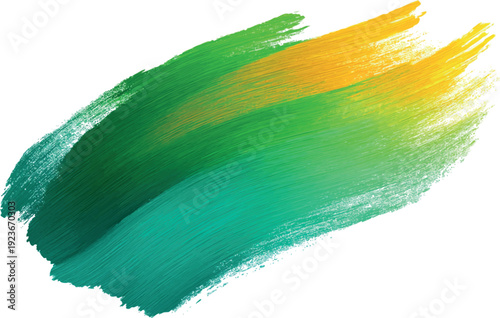 Green and Yellow Brush Stroke Vector Isolated on White