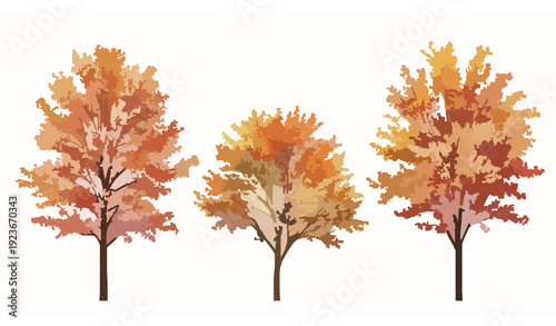 Colorful Autumn Trees Vector Cutout with Isolated Fall Leaves for Seasonal Design