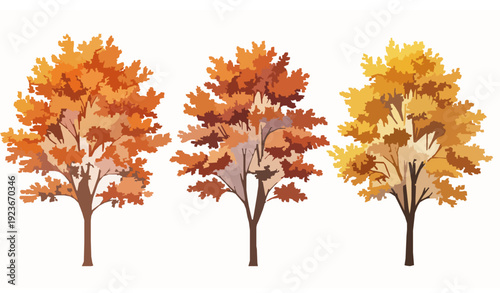 Autumn Trees Cutout Vector with Colorful Fall Leaves and Seasonal Nature Illustration