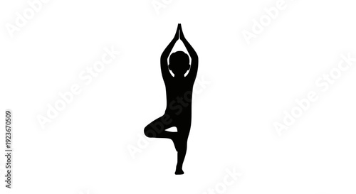 A person practices yoga in a serene environment, standing on one leg with arms raised, captured in a simple illustration, referencing the byo (78) style.
