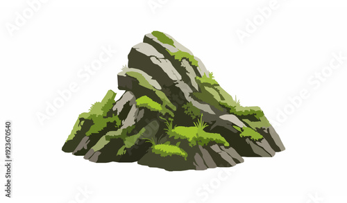 Fotografie Realistic mossy rock vector with natural 3D texture and detailed moss illustrati