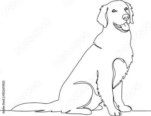 Simple Continuous Line Drawing of a Happy Golden Retriever Dog Sitting and Looking Forward, Featuring a Clean and Minimalist Aesthetic