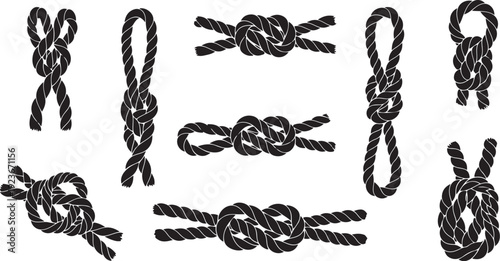 Various knots and rope ties on white background illustration