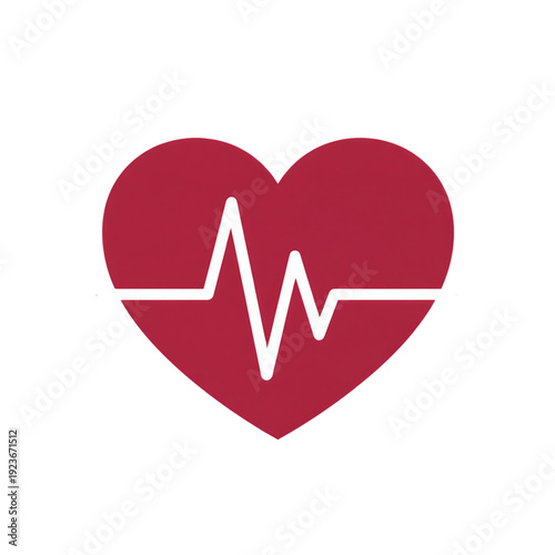 Heart symbol with heartbeat line in red color on white background  