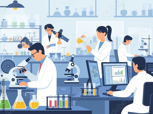 Scientists working in a modern laboratory conducting research.
