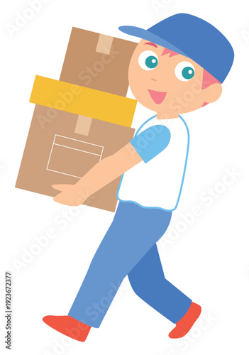 段ボールを運ぶ引っ越し業者のイラスト