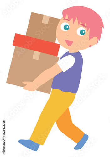 Illustration of a Man Carrying Cardboard Boxes