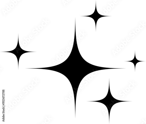 A set of black and white star vector icons and silhouette shapes designed as a minimalist logo element for a tattoo or decorative art sign
