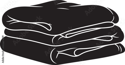 Stack of black folded blankets with white outlines neatly