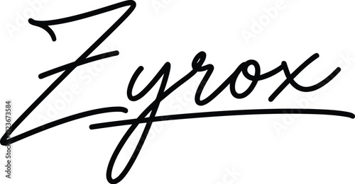 A black signature logo of the brand name Zyrox on a white background