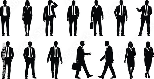 Business people silhouettes set professional men and women office workers standing walking meeting corporate team isolated vector collection