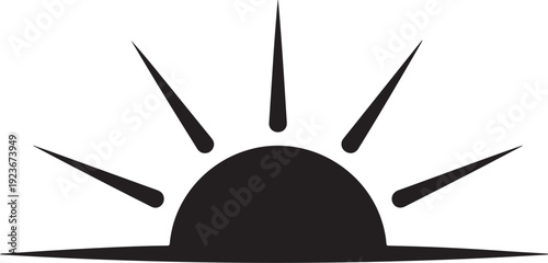 Simple black sun silhouette at sunrise or sunset moment