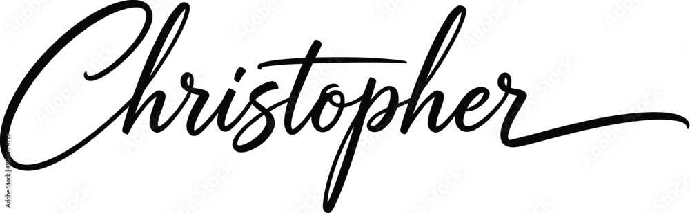 Fototapeta premium A elegant signature of the name Christopher in black cursive font on a white background