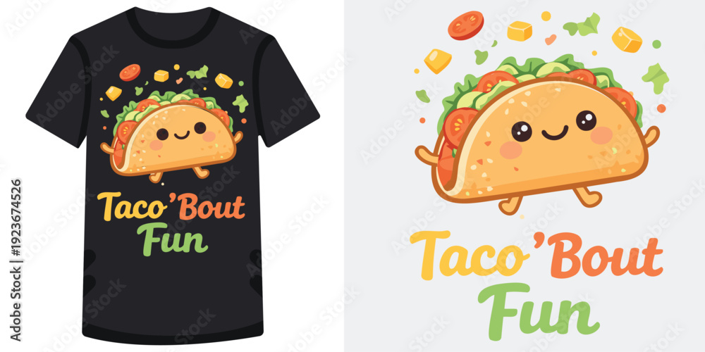 Fototapeta premium Cute and playful cartoon taco character design with arms and legs enjoying fun time on tshirt and isolated background perfect for taco lovers and foodthemed apparel