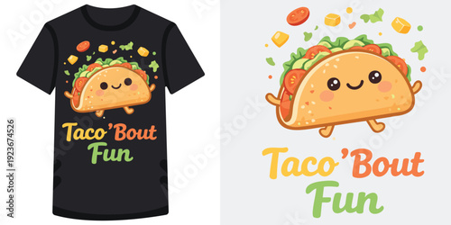 Cute and playful cartoon taco character design with arms and legs enjoying fun time on tshirt and isolated background perfect for taco lovers and foodthemed apparel