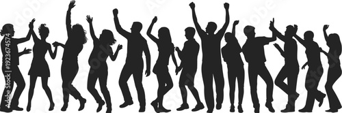 Party people dancing silhouettes, happy crowd celebrating music festival nightlife event illustration isolated collection set
