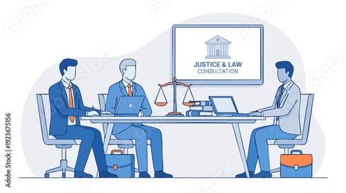 Lawyers and client in a meeting discussing legal matters.