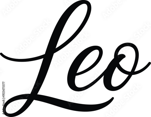 A stylized black cursive text of the name Leo on a white background