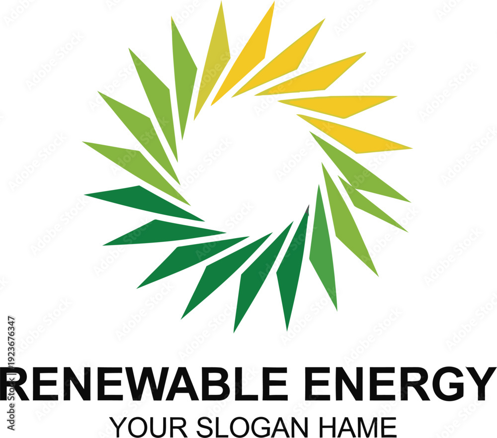 Fototapeta premium A renewable energy logo with a green and yellow leaf design on a white background