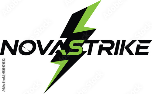 A bold and dynamic logo for Nova Strike with a lightning bolt design