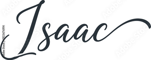A simple black cursive text of the name Isaac on a white background