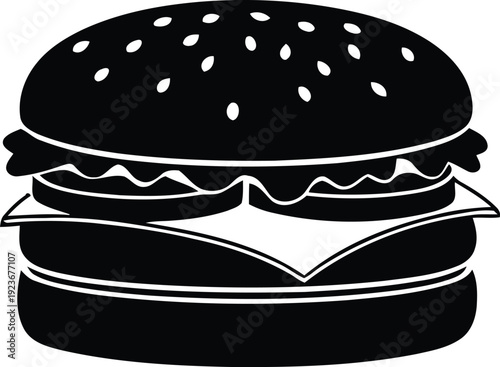 Black and white illustration of a hamburger