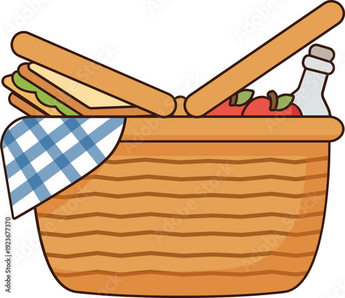 Woven Picnic Basket with Food