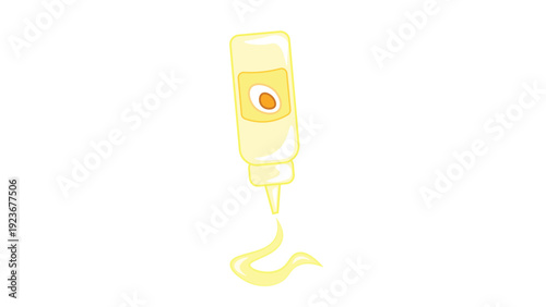 Stylized Squeeze Bottle Illustration Dispensing Yellow Sauce or Mayonnaise Isolated on White