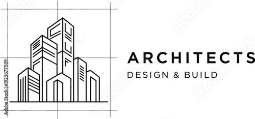 A minimalist logo design for architects featuring a stylized building illustration