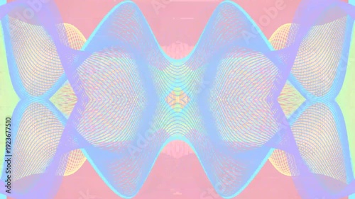 Vibrant abstract kaleidoscope pattern with symmetrical shapes in pink, blue, and purple hues on a colorful background.
