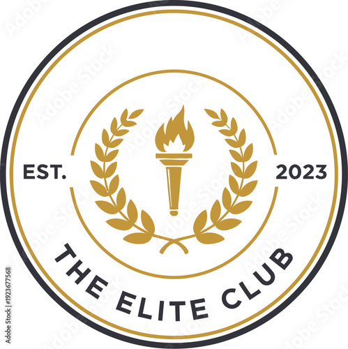 The Elite Club logo with a torch and laurel wreath on a white background