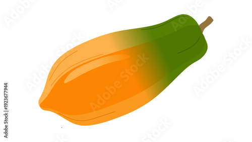 Fresh Ripe Whole Papaya Fruit with Green and Orange Skin Isolated on White