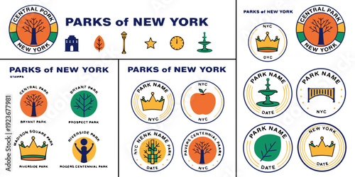 USA Circular Park Stamp SVG Set – United States Travel Badge Cards, US Round Park Stamp Banner & Flyer Designs, U.S. Vintage Outdoor Emblem Vector Pack for Crafts & Printables