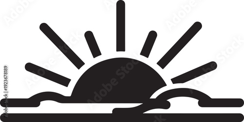 Simple black silhouette of a sunrise or sunset scene