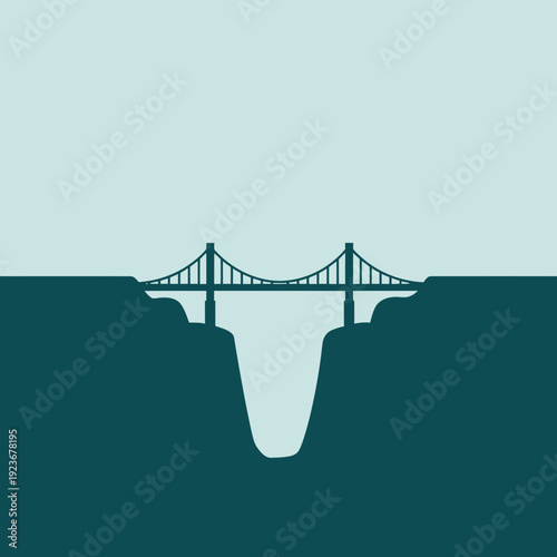 Illustration of a suspension bridge spanning a deep canyon.