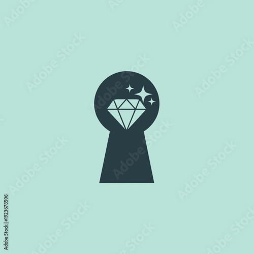 Keyhole with a diamond inside and sparkling stars around it.
