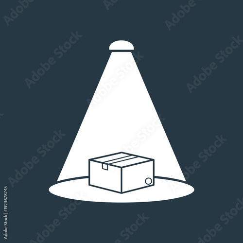 Illustration of a spotlight shining on a cardboard box on the ground.